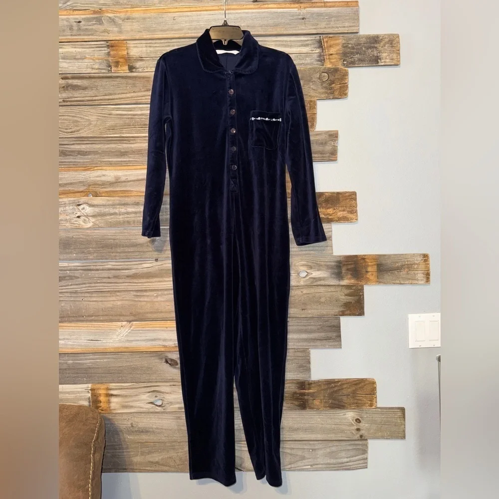 Vintage Victorias Secret Country Small- Blue Velvet Pajamas jumpsuit